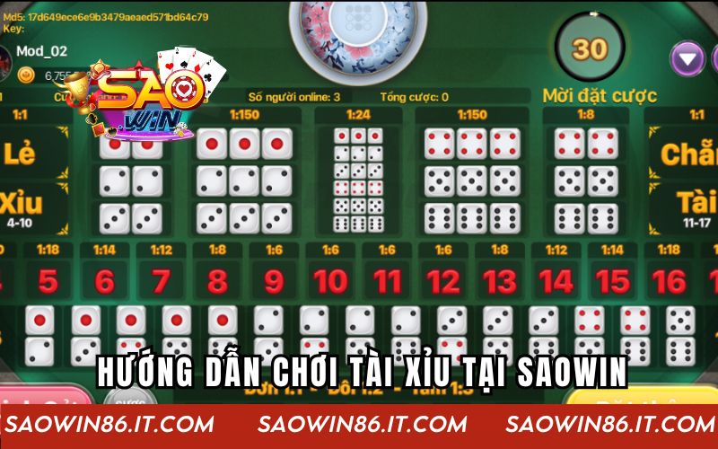 Tài Xỉu Đổi Thưởng | Trải Nghiệm Cá Cược Hấp Dẫn Cùng SAOWIN Hướng dẫn chơi tài xỉu đổi thưởng tại SAOWIN